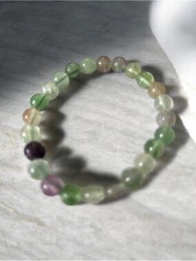 Multi-Color Fluorite Beaded 8mm Stretch Bracelet - Women Jewelry